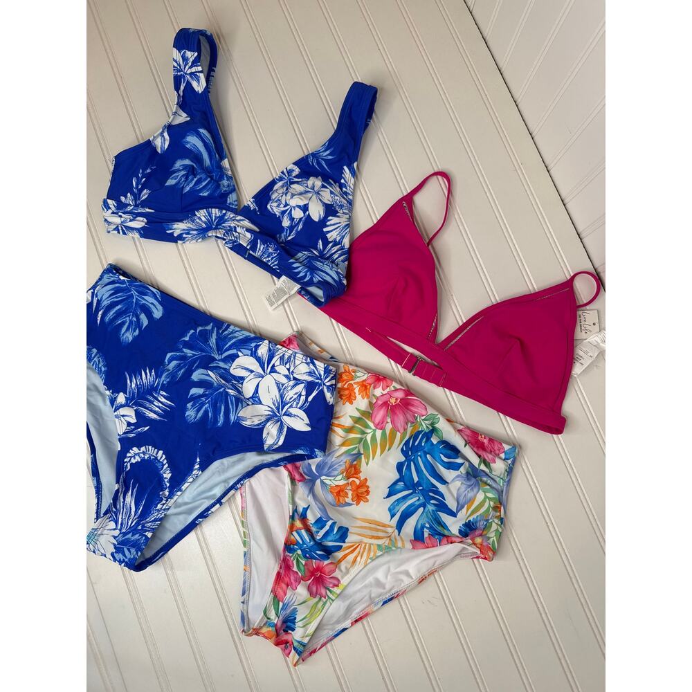 NWT Cupshe X Iskra Cobalt Floral Bikini Top & High-Waisted Bottoms Set BUNDLE M